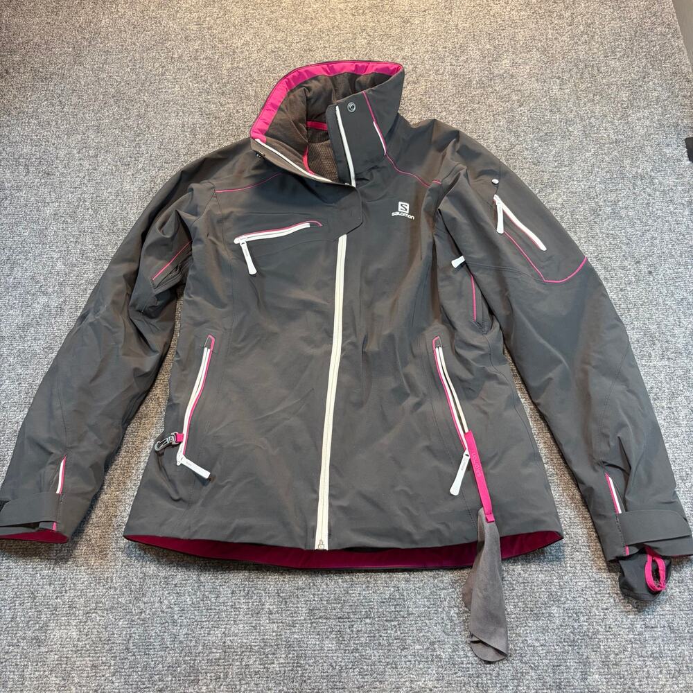 Salomon Speed Black Pink Waterproof Ski Snow Jacket Winter Coat Womens Medium
